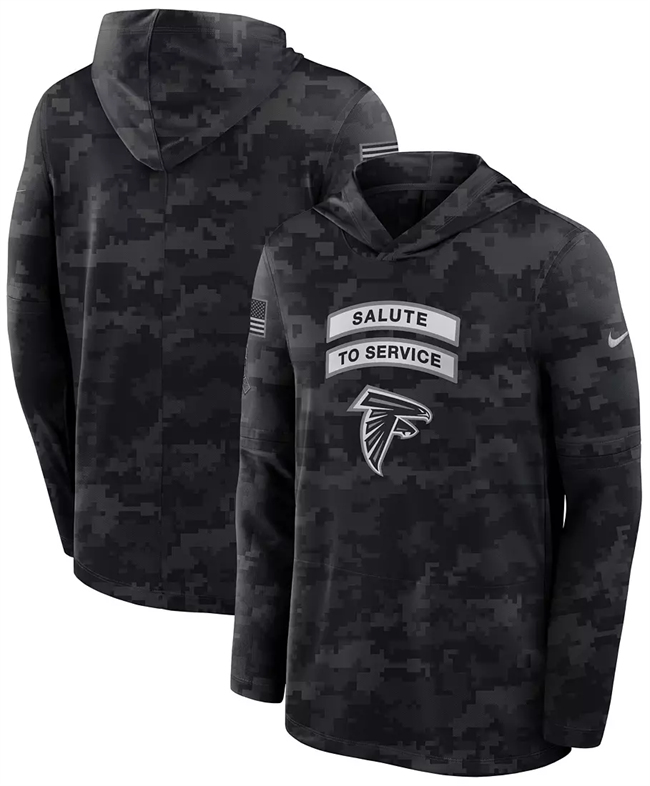 Men's Black Atlanta Falcons 2026 Salute to Service Sideline Lightweight Hoodie Dri-FIT Long Sleeve Top